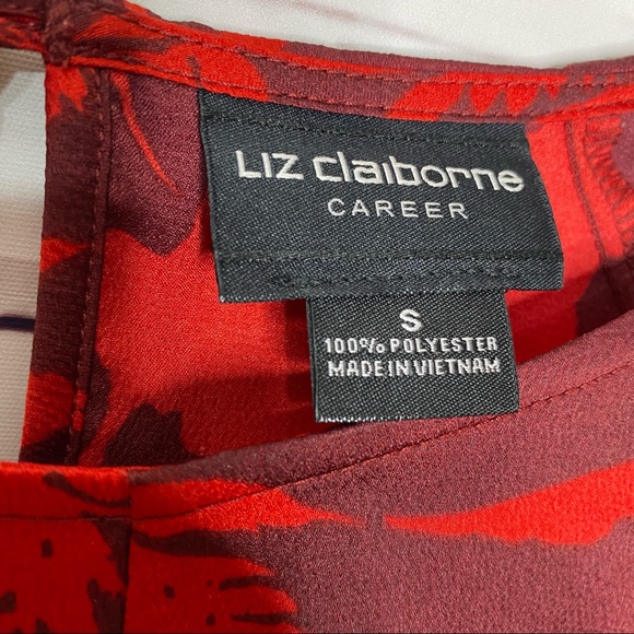 Liz Claiborne Career Red Floral Front Tie Blouse Size Small - Picture 9 of 10